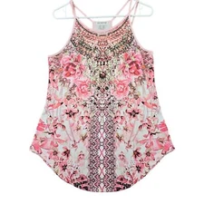 Venus Cami Tank Top Women's Medium Coquette Fairy Roses Orchids Rhinestones Pink