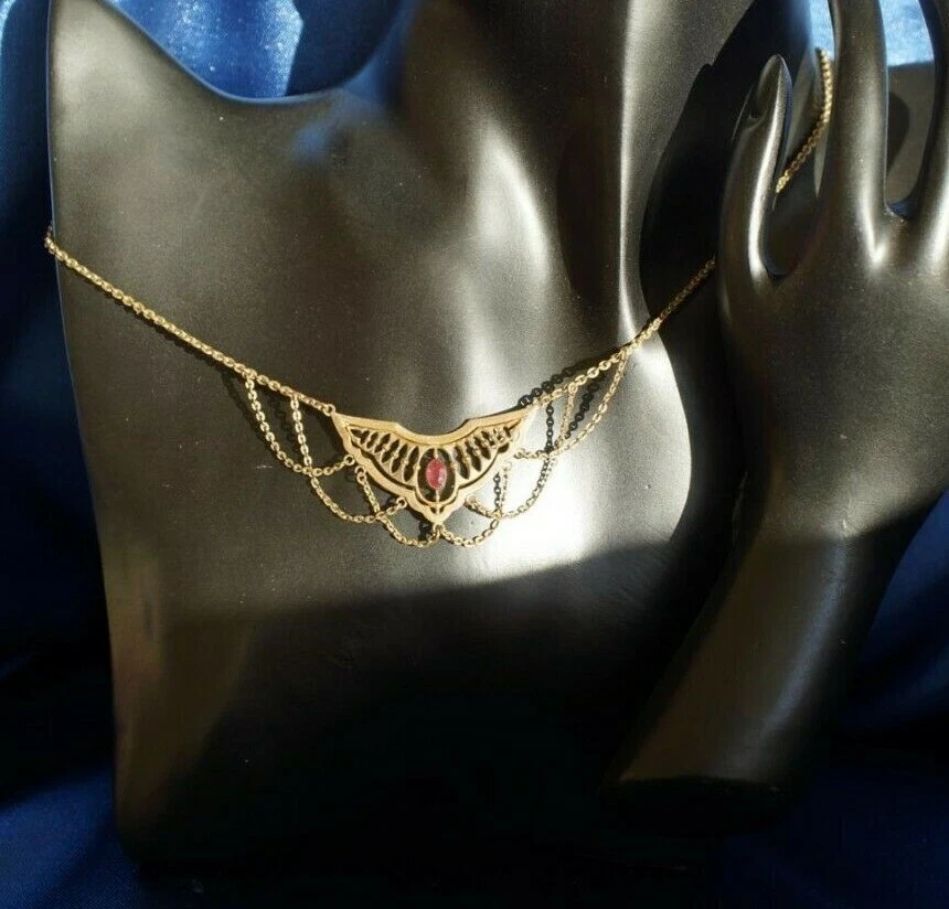 Collier Kette Trachten Hochzeit Rubin Gold Art Deco Jugendstil Antik - Bild 2 von 4
