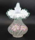 Vtg Fenton Meadow Beauty Jack Pulpit Vase French Opal Swirl Green Crest 8.75"H