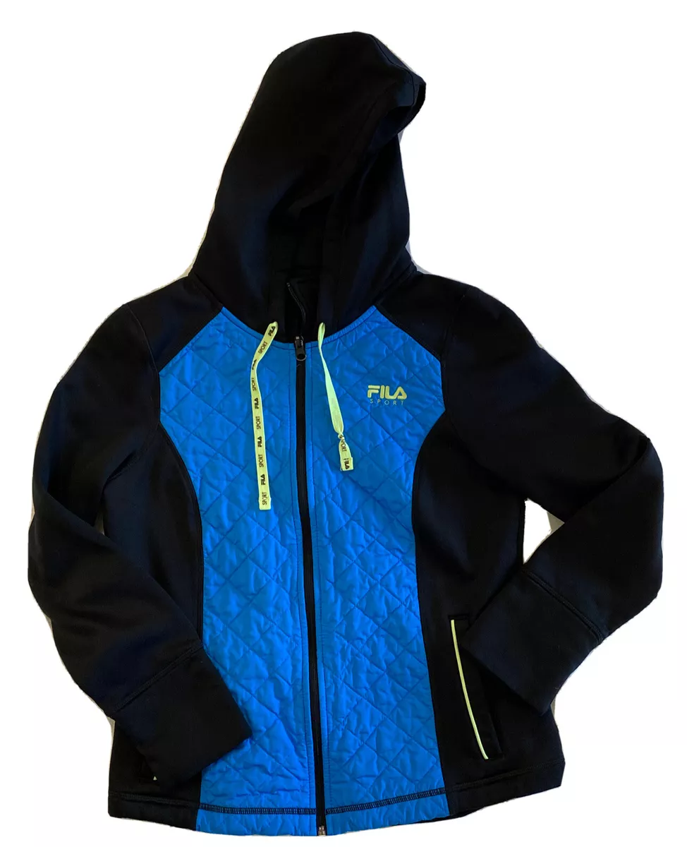 Treinstation Nieuwe betekenis Top Fila Lightweight Blue Black Hooded Lightweight Jacket Size S Quilted Zip  Pockets | eBay