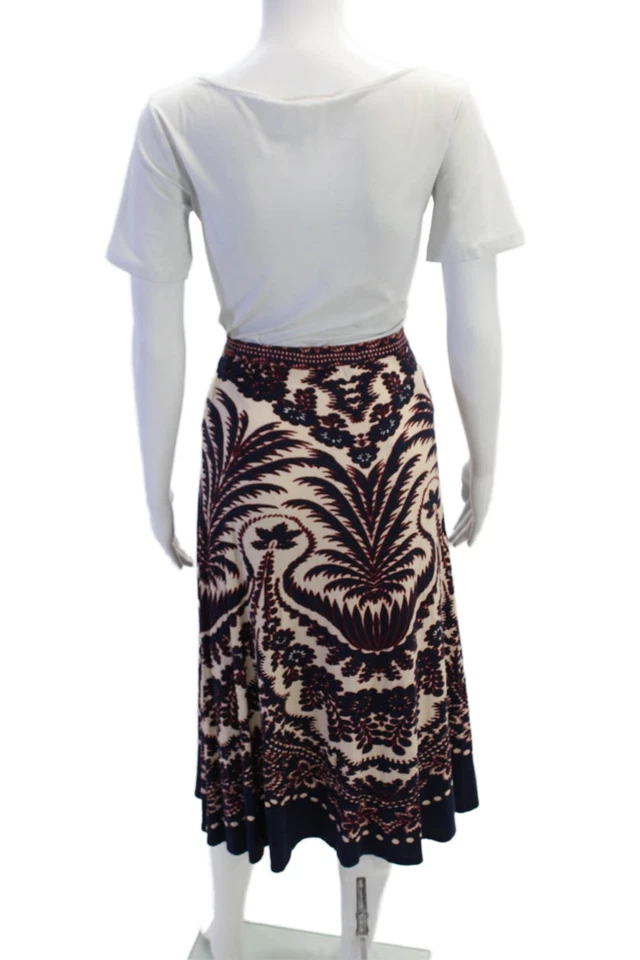 Plenty by Tracy Reese Womens Floral Print A Line Skirt Beige Navy Blue Size Medi - Image 3 of 4