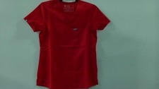 FIGS Scrub Top Unisex XXS Red Solid V Neck 2 Pockets Short Sleeves Medical