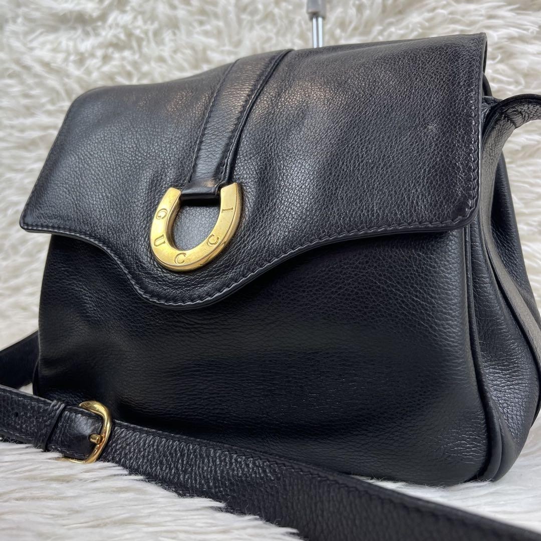 Gucci Vintage Horseshoe Shoulder Bag in Black with Gold Hardware Crossbody
