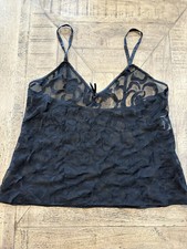 Vintage Natori Black Poly Rayon Camisole Teddy Size Small Sheer
