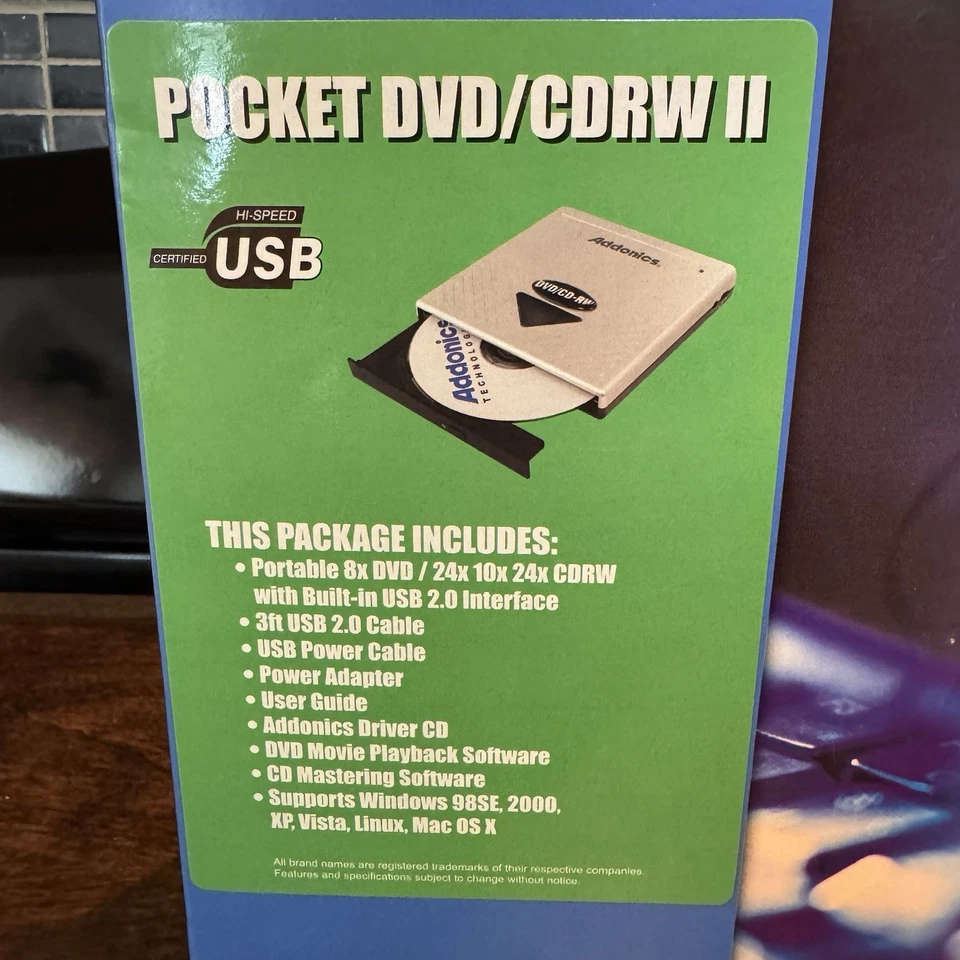 New Vintage Addonics Portable DVD/CDRW Disk Drive Unit Model AEPDVRWII824 RARE - Image 2 of 4