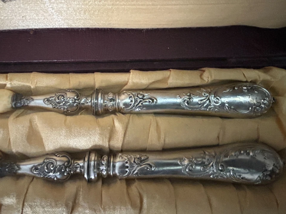 Couvert de service à salade Art Nouveau, 2 pièces, argent fourré poinçon 800 - Photo 3/4