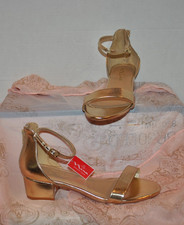 Nina NY s 6 M Strappy dress sandal GOLD Low block heel Ankle strap Zip Open To
