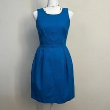 J.Crew Blue Sheath Dress Fit and Flare Textured Cotton Women's 0 Twee