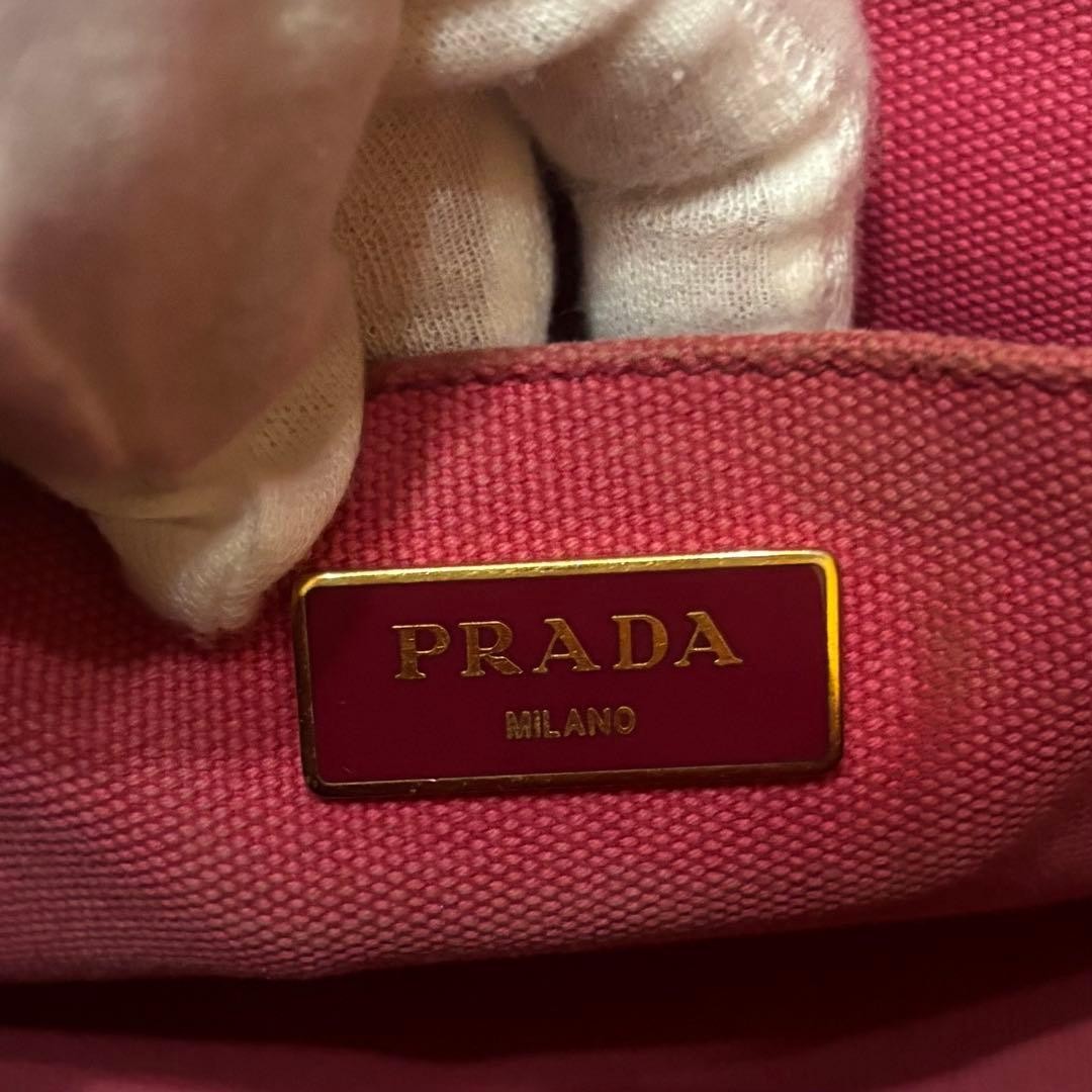 PRADA Canapa S Triangle Logo Pink Leather Tote Bag Authentic Excellent Conditio thumbnail 10