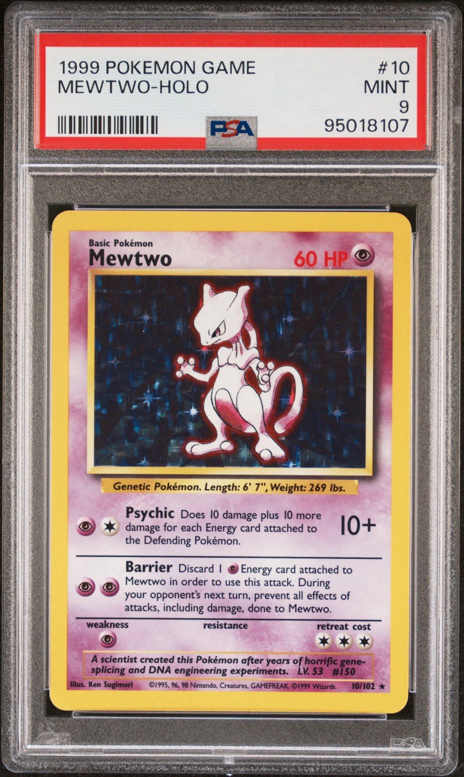 Mewtwo 10/102 Holo PSA 9 Pokemon Base Set Unlimited Graded Card Mint