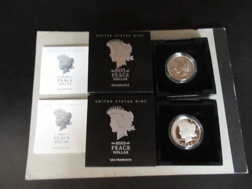2021 P Peace Dollar and 2023 S Proof Peace Dollar Boxed w/COA