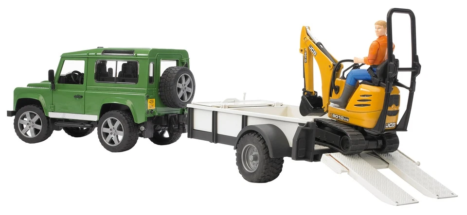 BRUDER,LAND ROVER DEFENDER with trailer and mini excavator JCB Scale: 1/16, 1... - Image 3 of 3