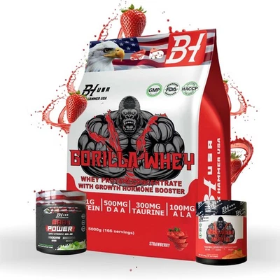 Gorilla Whey 5KG Protein+ EAA Power & Free BCAA Muscle Growth | Black Hammer USA - Bild 1 von 4