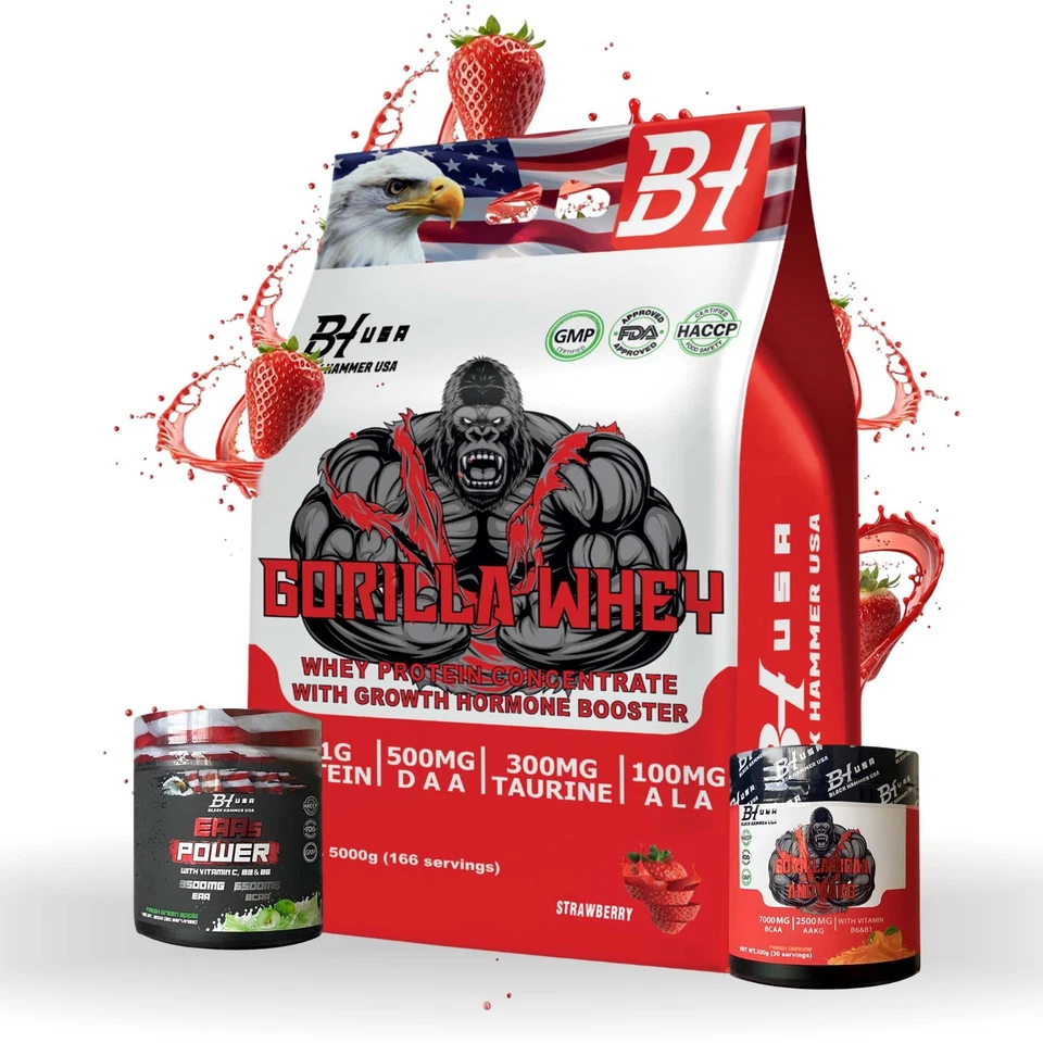 Gorilla Whey 5KG Protein+ EAA Power & Free BCAA Muscle Growth | Black Hammer USA - Bild 1 von 4
