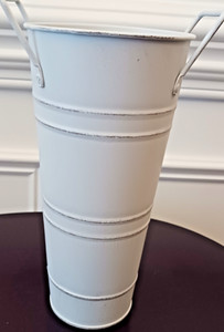 9 INCH, SMALL, OFF WHITE LIGHT UMBRELLA STAND, CANE HOLDER, VASE W/ HANDLES, NEW