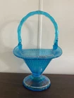 Fenton 90th Anniversary Coralene Celestial Painted Blue Glass Basket Signed