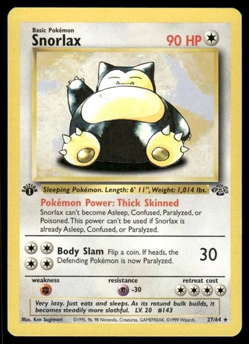 *TUE NIGHT* Snorlax 27/64 1st Edition Jungle Rare