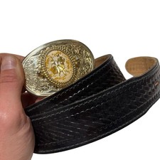 Vtg Belt Western Square Dance 34-38  Top Grain Cow Hide Leather Black Southwest