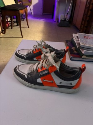DSQUARED2 Men's Colorblock Cotton Lace Up Sneakers White Orange Black Size 10
