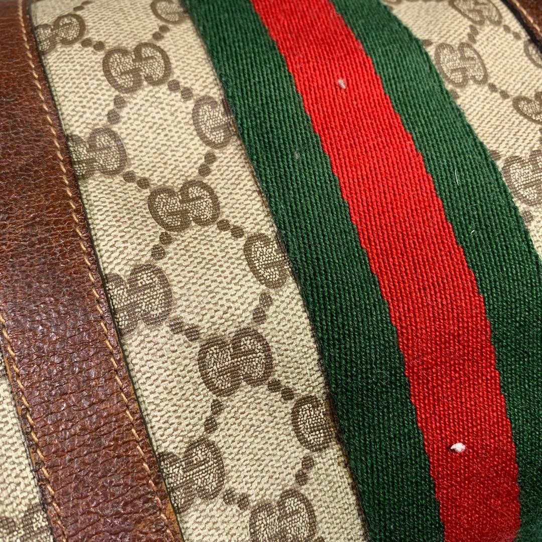 Gucci Old GG Pattern Sherry Line Mini Boston Bag Brown Leather 12x9x6 in — image 4