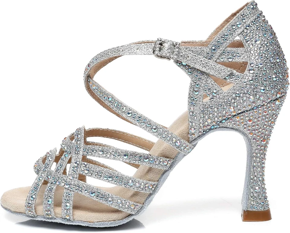Donna Ballo Scarpe Con Strass Sposa Matrimoni Serata Sandali Con Tacco - Immagine 2 di 4
