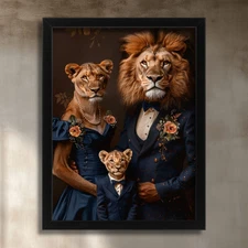 The Royal Lion Family Animal Wall Art Lion In Suit Lioness In Dress Lion Cub Art