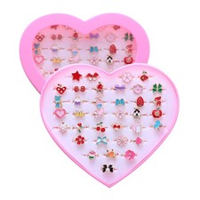 PASEMM 36pcs Little Girl Jewel Rings, Adjustable, No Duplication Kids 15.5mm