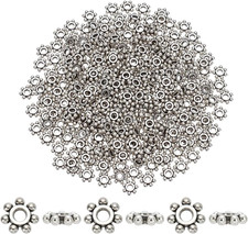 300Pcs Flower Spacer Beads 8 Mm Metal Daisy Beads Antique Silver Jewelry Spacers