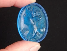 BACCHANT MAENAD aqua blue Venetian glass Cameo*oval*35mmx27mm*loose unset gem