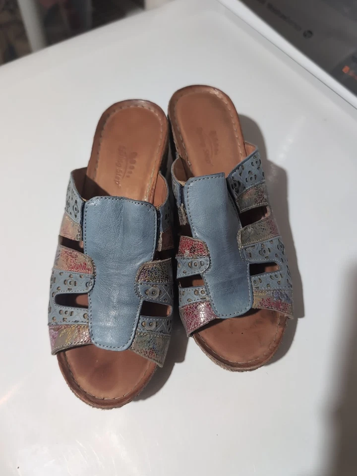 L'Artiste, Spring Step Leather Women Wedge Sandals EU 38 US 7.5 Blue Floral - Image 3 of 4