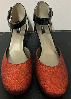 Array Women's Red/Black Glitter Leather 9.5M Kitten Heel Wizard of Oz Retro