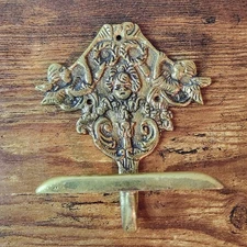 Vtg Peerage England Solid Brass Ornate Cherub Wall Hook Hanger Victorian Style