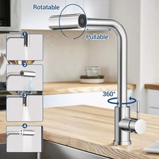 Kitchen Waterfall Sink Mixer Taps Pull Down Sprayer 360°Swivel Single Lever Tap