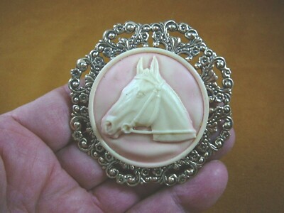 (CL54-14) HORSE RACE Stallion head mare white + pink CAMEO Brooch Pin Pendant