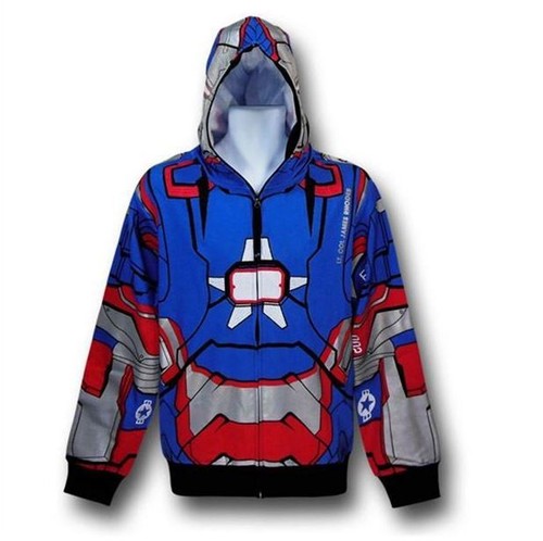 MARVEL IRON MAN 3 IRON PATRIOT COSTUME FLEECE FULL ZIP ADULT HOODIE - Picture 2 of 3