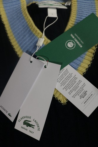 Suéter LACOSTE Unisex Ajuste Clásico Tejido con Cable Cuello en V Azul Talla Grande L Nuevo con Etiquetas - Imagen 12 de 14