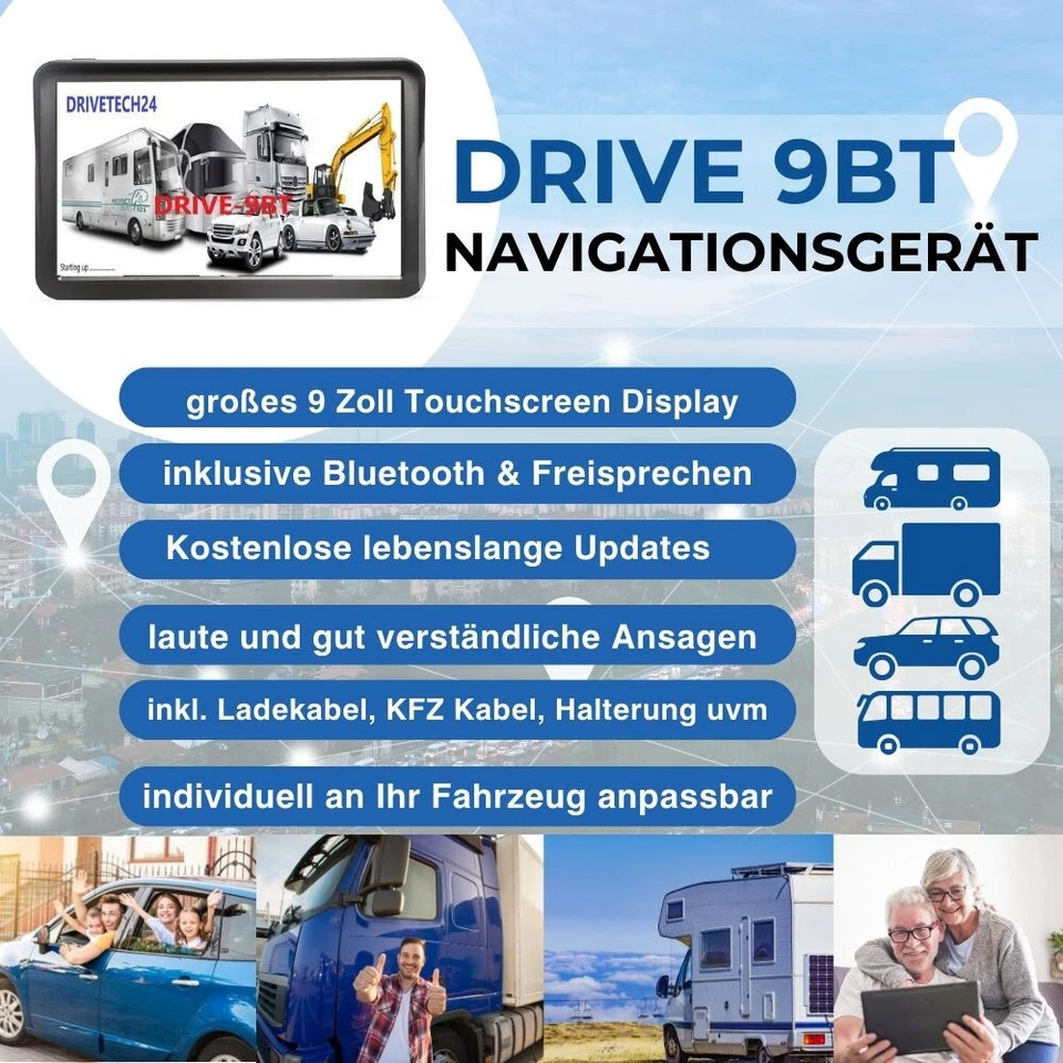 9 Zoll GPS Navigationsgerät DRIVE 9BT Bluetooth Navi für LKW, PKW, Wohnmobil,Bus - Bild 2 von 4