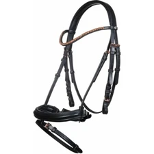 HKM Rose Gold Snaffle Bridle with matching round crystals on browband
