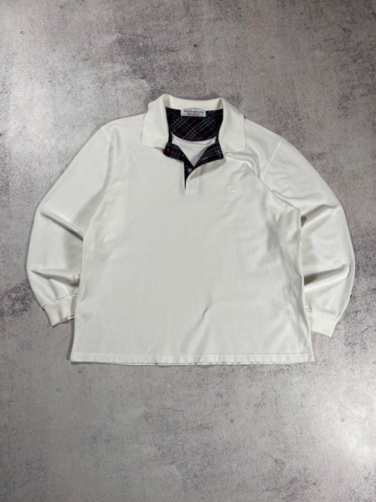 Burberrys Men's Vintage 90s' Long Sleeve White Collared Sweatshirt Nova Check