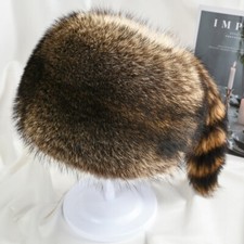 Adult Real Raccoon Fur Hat Trapper Hat Hunter Hat Warm Russian Outdoor Ski Cap