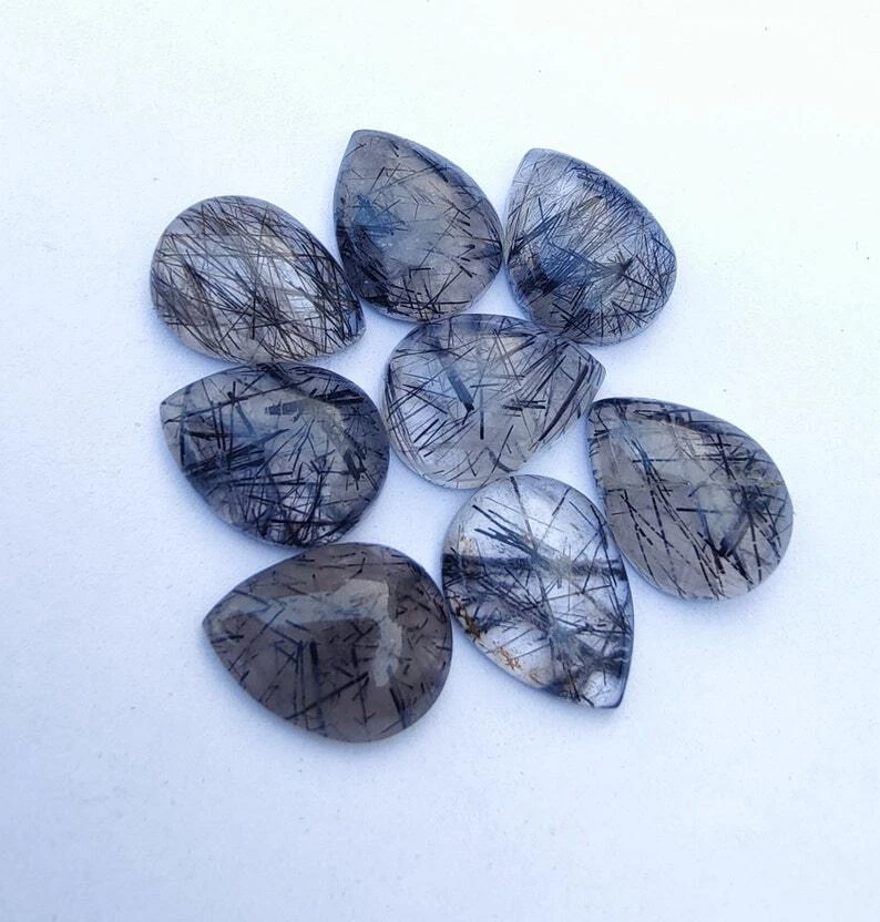 AAA Quality Natural Black Rutile Quartz Pear Shape Cabochon Loose Gemstone - Image 4 of 4