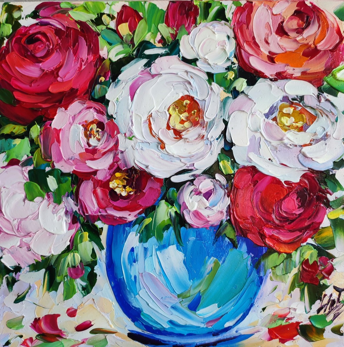 original oil painting Rose colorful flowers artwork floral