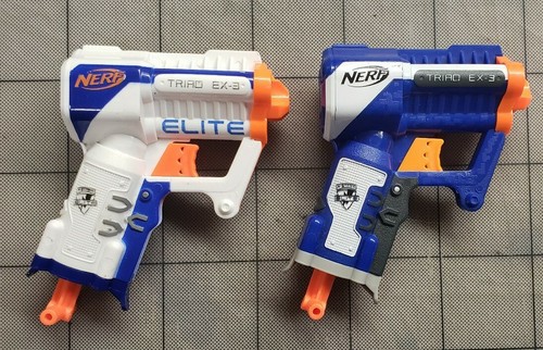 Lot Of 2 White And Blue Nerf Triad EX-3 