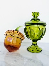 Rare Vintage Viking Glass Green Epic 6 Petal Mint Jar Candy Dish   