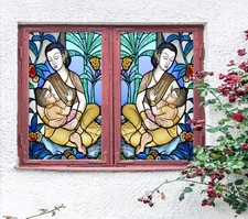 3D Mother Child A618 Window Film Print Sticker Cling Stained Glass UV Sinsin