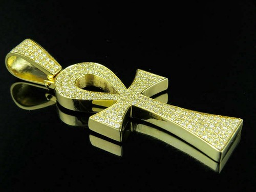 3Ct Lab Created VVS1/D Diamond Ankh Cross Unisex Pendant 14K Yellow Gold Finish - Picture 5 of 6