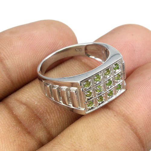 925 Sterling Silver Ring Round Chrome Diopside Natural Gemstone Jewelry - Picture 3 of 10
