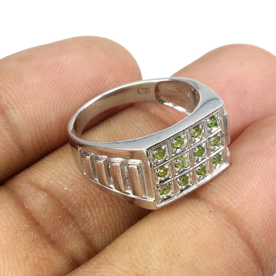 Anillo de plata de ley 925 redondo cromo diopsido piedras preciosas naturales joyería Foto 3 de 4