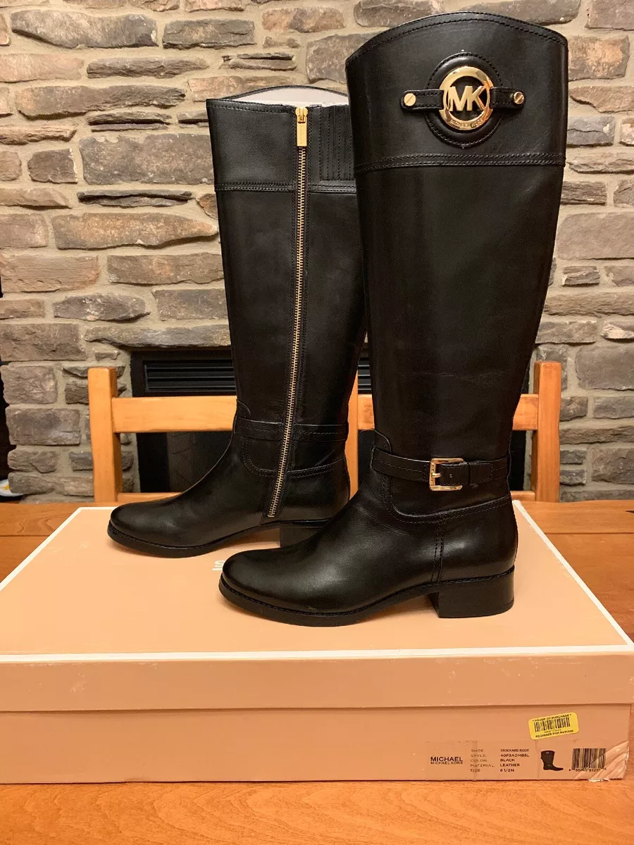 Overhale Far podning Michael Kors Stockard Leather High Equestrian Riding Boots Sz 6.5 Gold  Hardware | eBay