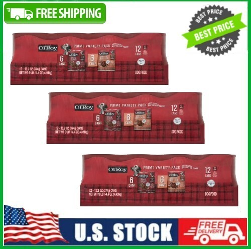 3 Pack Ol' Roy Ribeye Flavor & New York Wet Dog Food, 13.2 oz Cans (12 Pack)